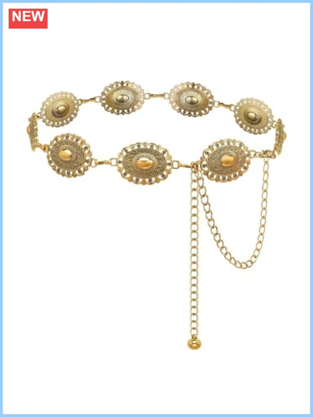 Western Concho Chain Belt Metal Waist Belt for Dresses Jeans